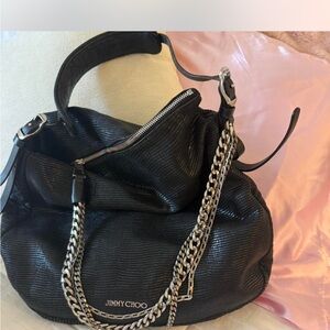 Jimmy Choo Black hobo leather bag with Metal Logo!